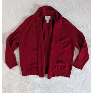 Vtg Talbots Red Mercerized Cotton Stretch Open Front Cardigan Women's Size L